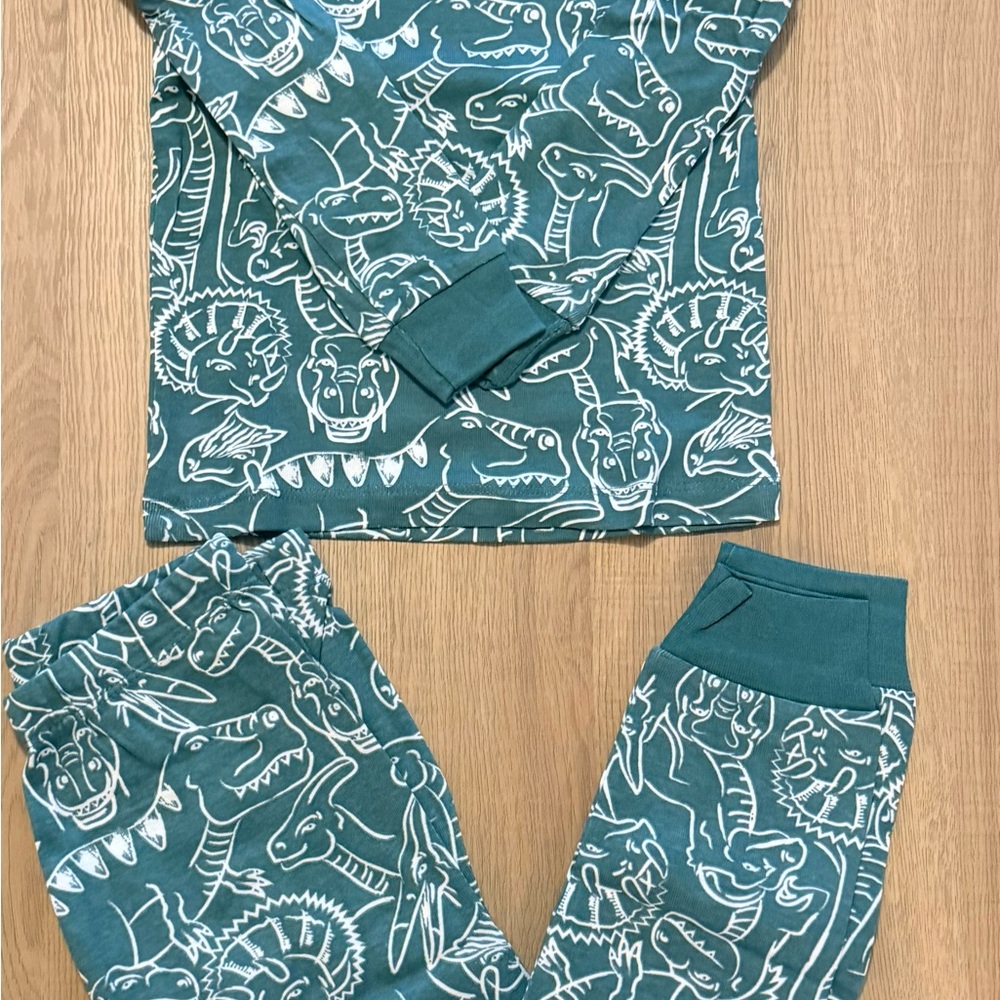 Kids Teal Dinosaur Print Pajama Set - Cozy Sleepwear